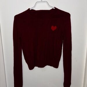 Sunday Best Deep Red Long Sleeve Top with Heart Detail